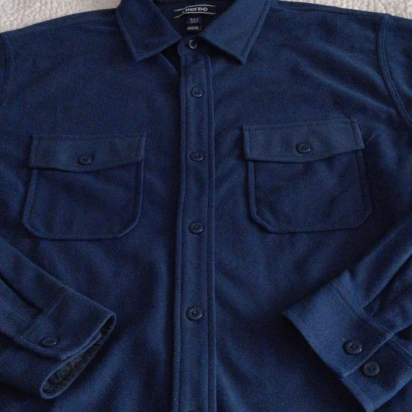 Lands' End Men's Large Tall Fleece Navy Blue Button Down Shirt - Picture 15 of 15